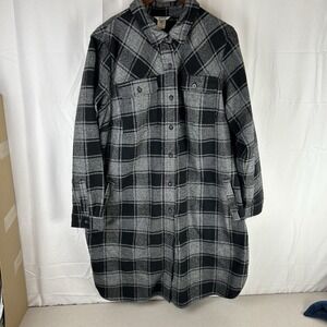 New Duluth Trading Co. Black & Gray Folklore Flannel Duster Shirt Women Medium